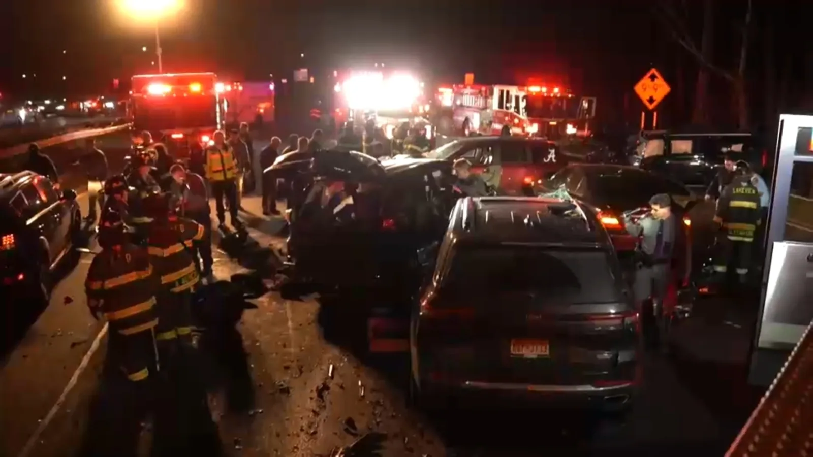 Police lights on the Southern State Parkway after a deadly wrong-way crash
