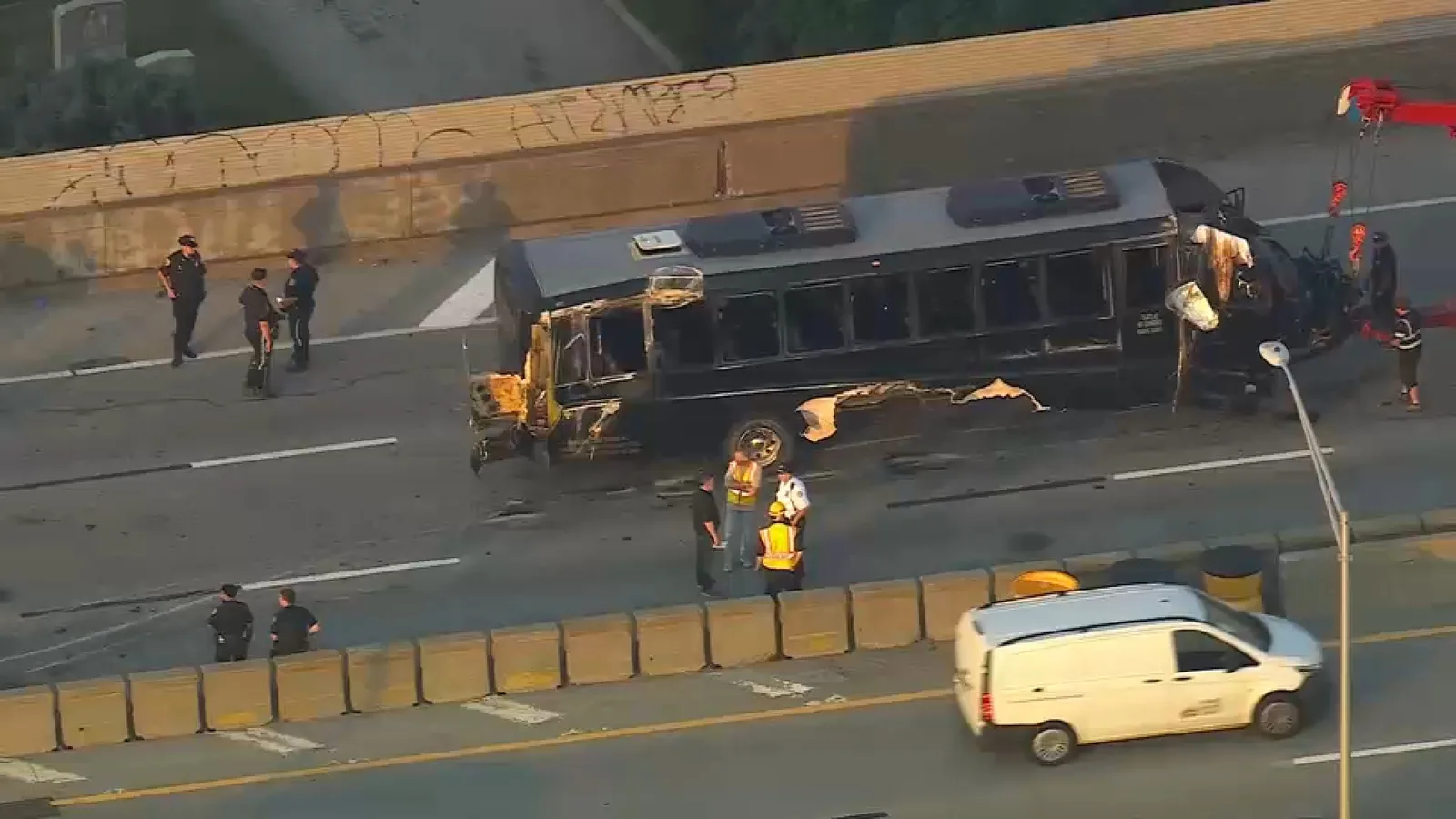 Emergency crews respond to a bus crash on the Long Island Expressway in Queens