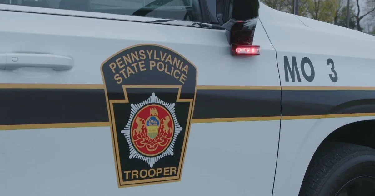 Pennsylvania State Police vehicle during an investigation in Fayette County