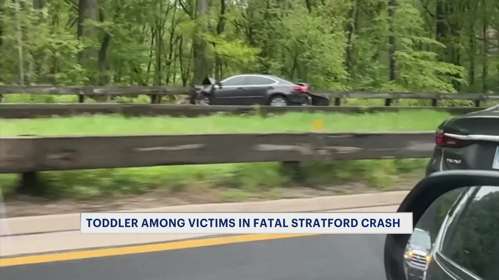 State police response vehicles at a crash scene on the Merritt Parkway in Stratford